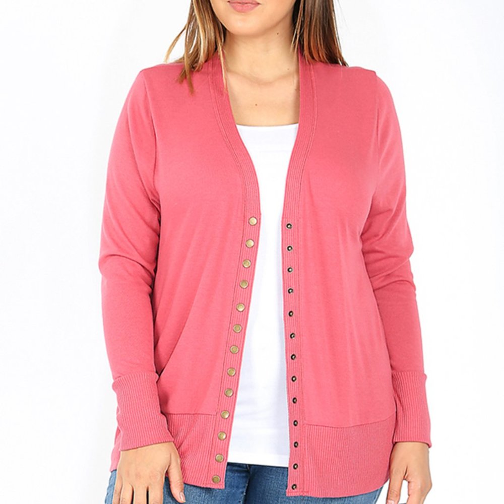 Zenana Snap Plus Cardigan Sweater Rose NEW